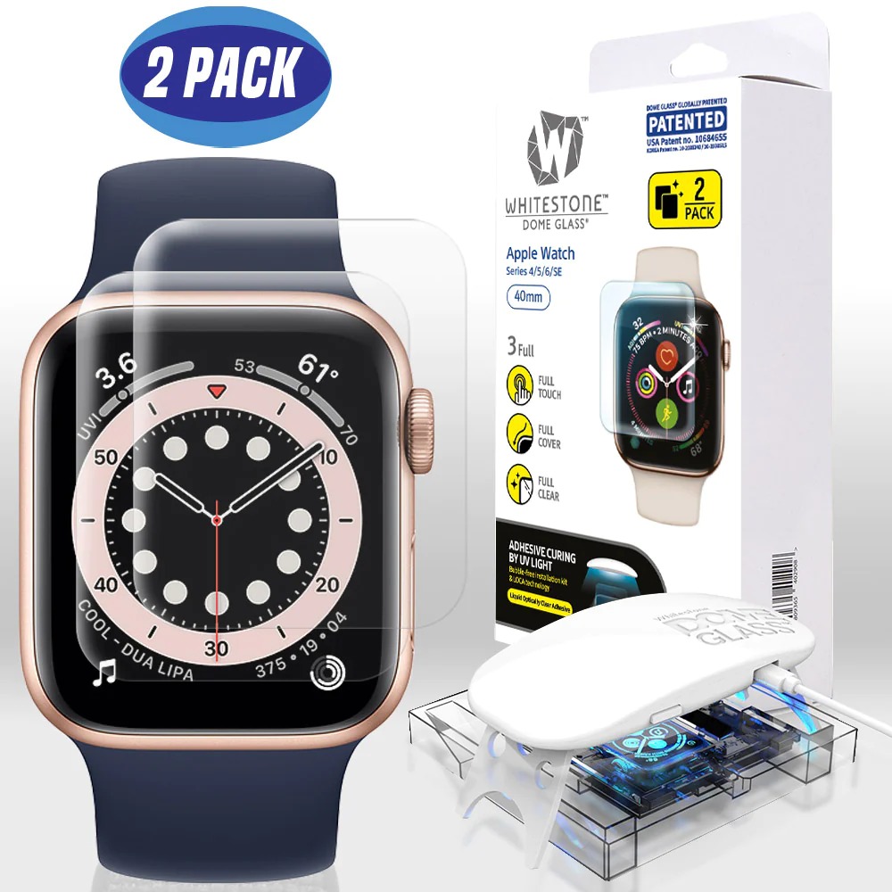 Korean Whitestone UV Dome Glass for Apple Watch Screen Protector with UV Light 40mm [2 Pack Glass]